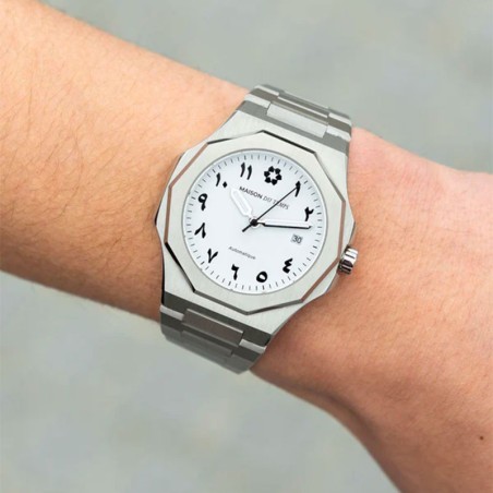 Montre homme automatique maison du temps mtzeta arabic blanc acier – montres homme