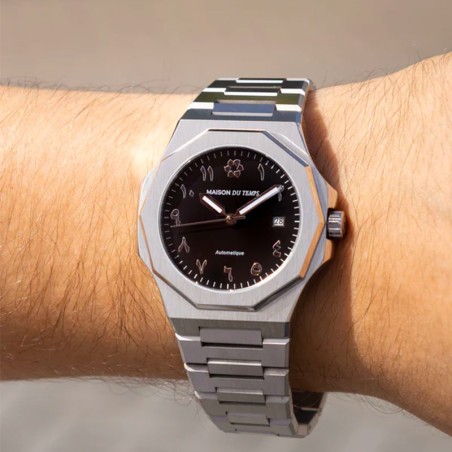 Montre homme automatique maison du temps mtzeta arabic noir acier – montres homme
