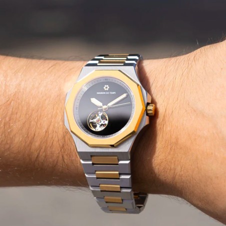 Montre homme automatique maison du temps mtzeta coeur ouvert noir doré jaune acier – montres homme