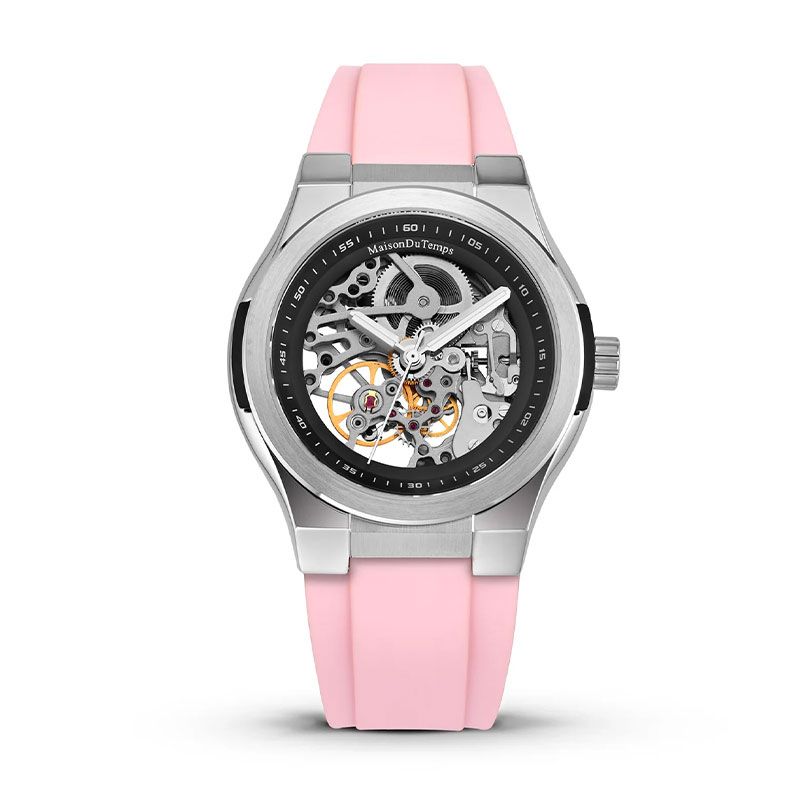 Montre homme maison du temps mtepsilon skeleton silicone rose - montres-homme - edora