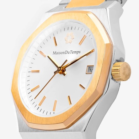 Montre femme maison du temps  mtgamma femme blanc acier doré jaune – montres femme