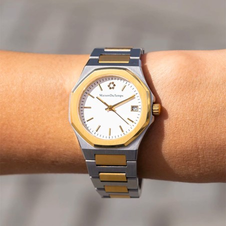 Montre femme maison du temps  mtgamma femme blanc acier doré jaune – montres femme