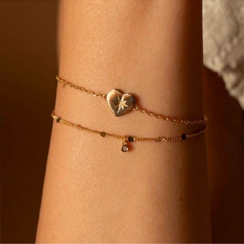 Bracelet Double Femme La Garçonne Coeur Céleste Plaqué Or Diamant 26300041