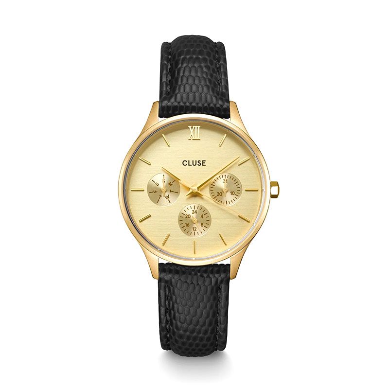 Montre femme cluse minuit cuir noir cw10705 - montre cluse or & argent, montre cluse doré - - montres-femme - edora