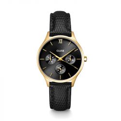 Montre femme cluse minuit cuir noir cw10708 - montre cluse or & argent, montre cluse doré - - montres-femme - edora - 0