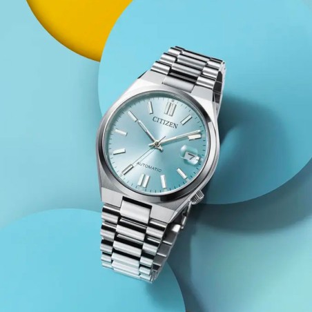 Montre mixte automatique citizen tsuyosa ice blue acier nj0200-50l – montres femme