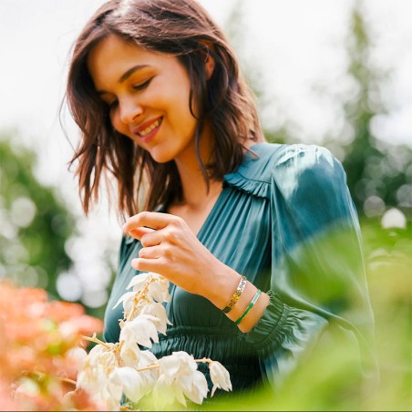 Bracelet femme jonc louise's garden acier doré laque vert prairie mverte – bracelets femme