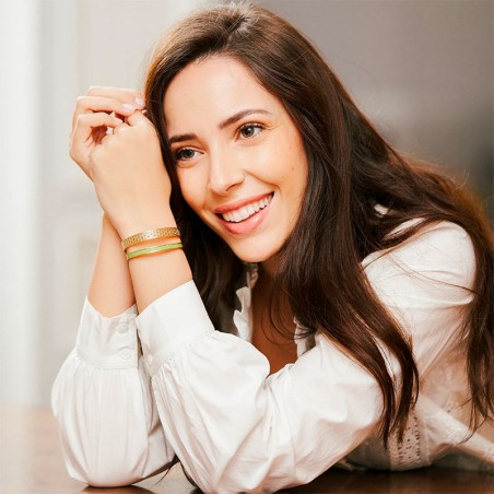 Bracelet femme jonc louise's garden acier doré laque vert pomme mpomme – bracelets femme