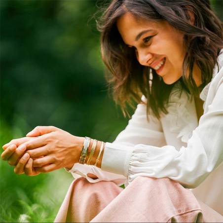 Bracelet femme jonc louise's garden acier doré laque rose poudré mrose – bracelets femme