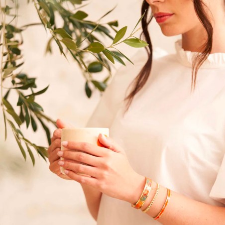 Bracelet femme jonc louise's garden acier doré laque orange sanguine morange – bracelets femme
