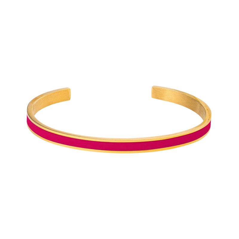 Bracelet femme jonc louise's garden acier doré et laque rose fuchsia mmagenta - bracelets-femme - edora