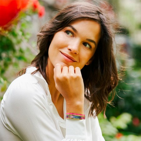 Bracelet femme jonc louise's garden acier doré et laque rose fuchsia mmagenta – bracelets femme