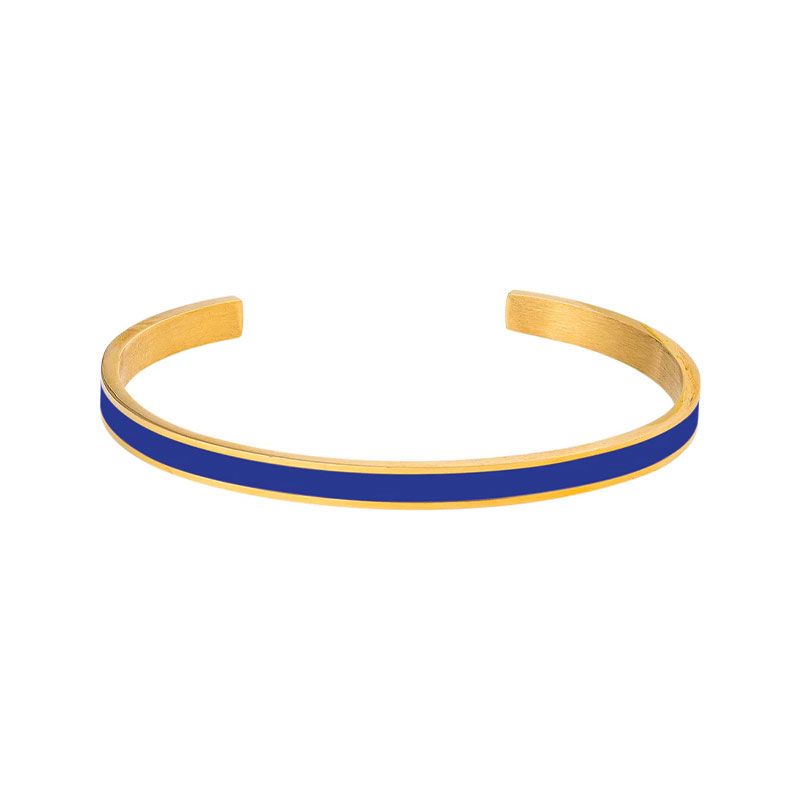 Bracelet femme jonc louise's garden acier doré et laque bleu nuit mmarine - bracelets-femme - edora