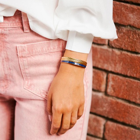 Bracelet femme jonc louise's garden acier doré et laque bleu nuit mmarine – bracelets femme