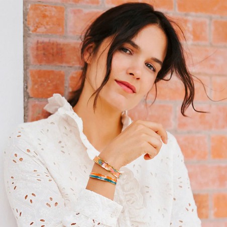 Bracelet femme jonc louise's garden acier doré et bleu canard mcanard – bracelets femme