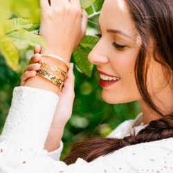 Bracelet femme jonc louise's garden acier doré bambou md16 - bracelets-femme - edora - 1