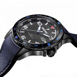 Montre homme analogique ruckfield metal noir cuir bleu 685053 - montres-homme - edora - 1