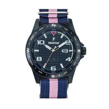 Montre homme analogique ruckfield acier noir nylon bleu et rose 685161