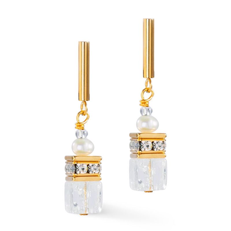 Boucles d'oreilles femme geocube® fusion precious pearl mix or-blanc acier inoxydable d'or 1122/21-1416 - pendantes - edora