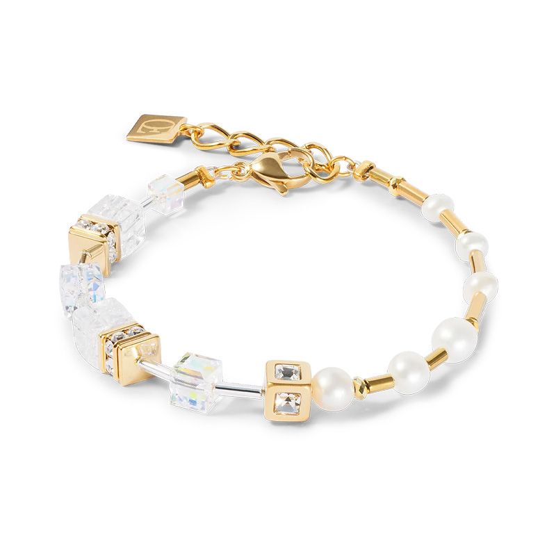Bracelet femme geocube® fusion precious pearl mix or-blanc acier inoxydable d'or 1122/30-1416 - plus-de-bracelets-femmes - edora