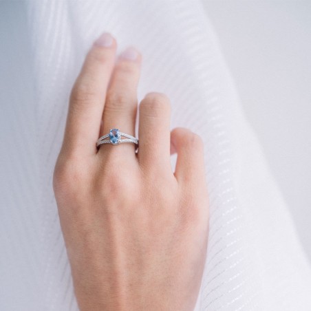 Bague femme solitaire argent 925/1000 et spinelle bleue – solitaires femme