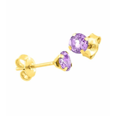 Boucles d'oreilles femme puces or 375/1000 jaune et améthystes – accueil