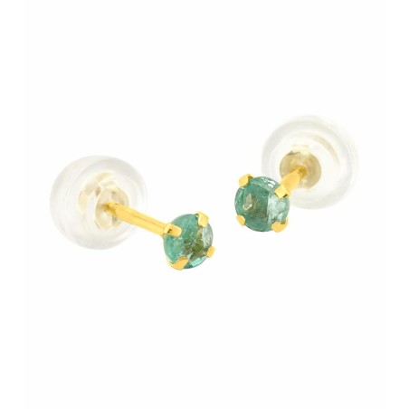 Boucles d'oreilles femme puces or 375/1000 jaune et emeraude – puces