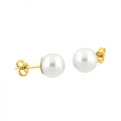Boucles d'oreilles puces or 375/1000 jaune et perles - puces - edora - 2