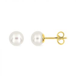 Boucles d'oreilles puces or 375/1000 jaune et perles - puces - edora - 0