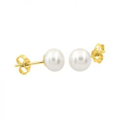Boucles d'oreilles puces or 375/1000 jaune et perles - puces - edora - 2