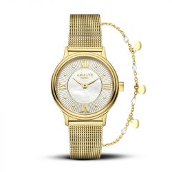 Montre femme amalys giftbox amandine acier doré - analogiques - edora - 0