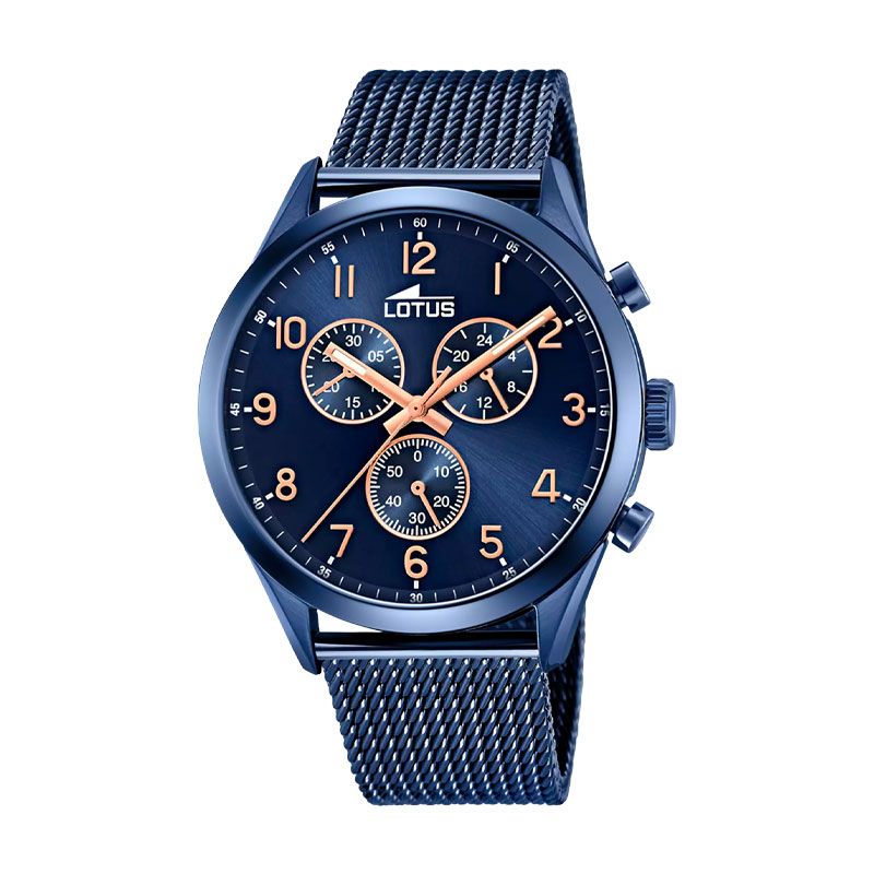 Montre homme chronographe lotus minimalist acier bleu 18638/1 - chronographes - edora