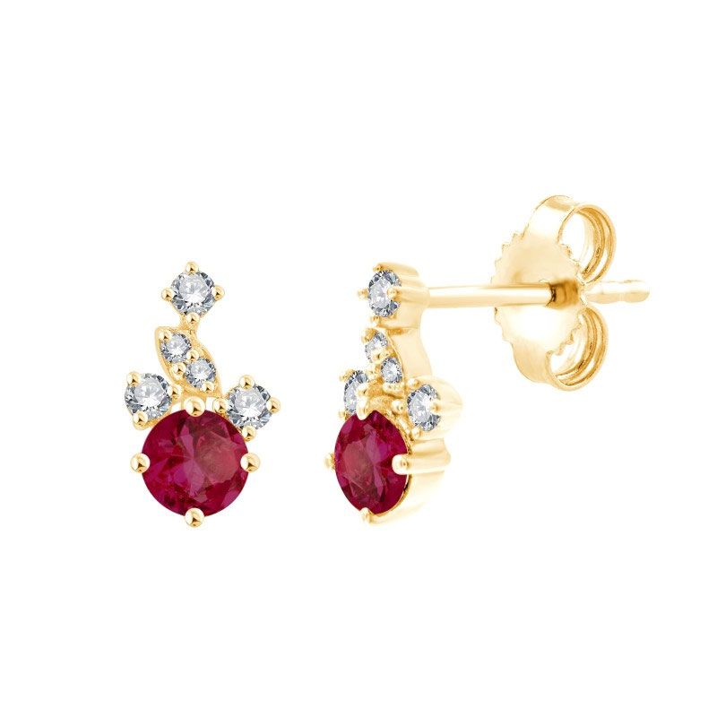 Boucles d'oreilles femme puces cavrois prima or 750/1000 jaune, diamants et rubis ce31488dry - puces - edora