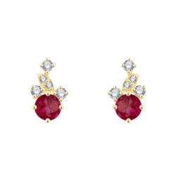 Boucles d'oreilles femme puces cavrois prima or 750/1000 jaune, diamants et rubis ce31488dry - puces - edora - 1