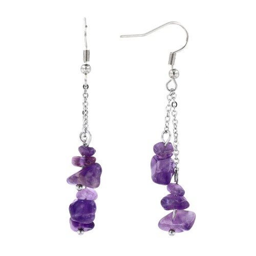 Boucles d'Oreilles Femme Pendantes EDORA Collection Terra Améthyste Brésil EDO3701459081950