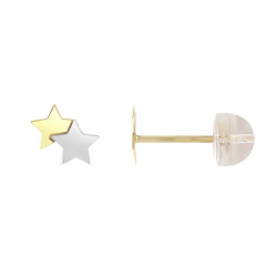 Boucles d'oreilles enfant puces or 375/1000 bicolore etoiles - puces - edora - 0