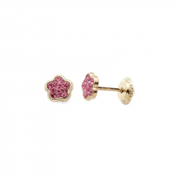 Boucles d'oreilles puces enfant edora collection essential fleur cristaux roses or 375/1000 - puces - edora - 0