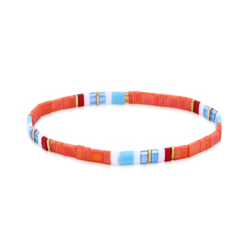 Bracelet Femme EDORA Perles Miyuki Tila Blanches, Oranges et Bleues TIBR012