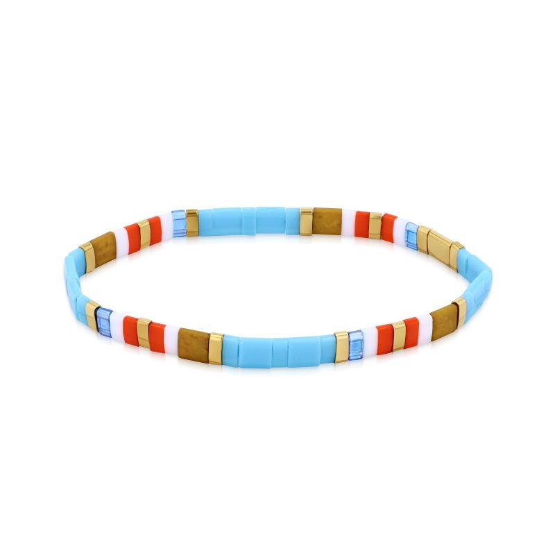 Bracelet femme edora perles miyuki tila blanches bleues, oranges et dorées tibr014 - bracelets-femme - edora