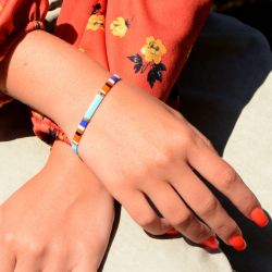 Bracelet femme edora perles miyuki tila blanches bleues, oranges et dorées tibr014 - bracelets-femme - edora - 1