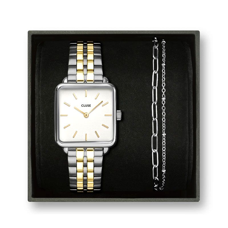 Coffret montre femme cluse la tétragone acier bicolore cg10326 - montre cluse or & argent, montre cluse doré - - analogiques - edora