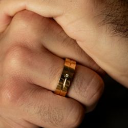 Bague homme phebus jacques acier doré et diamant 50100005 - bague argent & or homme, bague homme - - bague-diamant - edora - 1