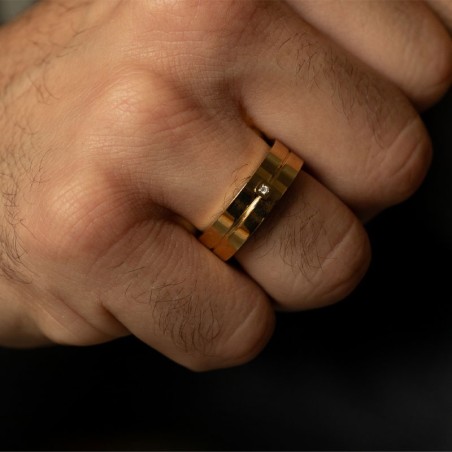 Bague homme phebus jacques acier doré et diamant 50100005 – bagues diamant