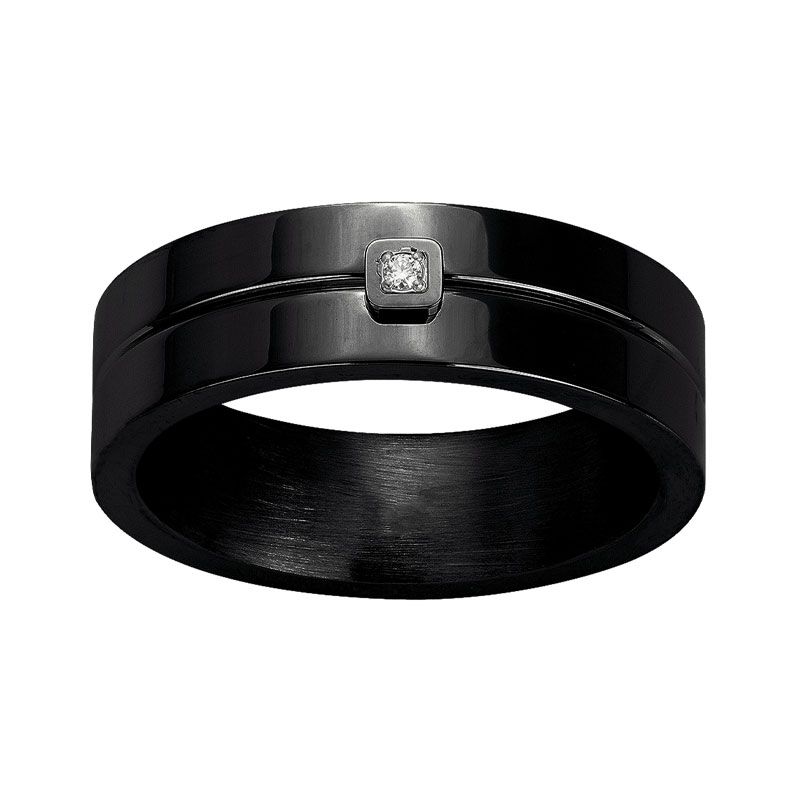 Bague homme phebus jacques acier noir et diamant 50100006 - bague argent & or homme, bague homme - - bague-diamant - edora
