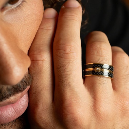 Bague Homme PHEBUS QuentinAcier Doréet Diamant 50100012