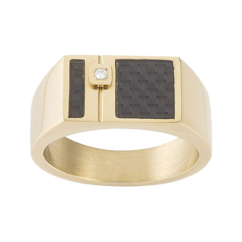 Bague homme phebus quentin acier doré et diamant 50100015 - bague argent & or homme, bague homme - - chevalieres - edora