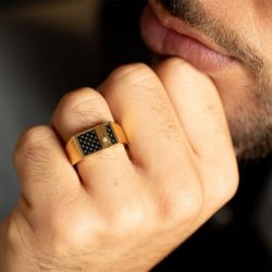 Bague homme phebus quentin acier doré et diamant 50100015 - bague argent & or homme, bague homme - - chevalieres - edora - 2