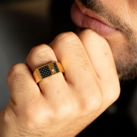 Bague homme phebus quentin acier doré et diamant 50100015 – chevalières homme