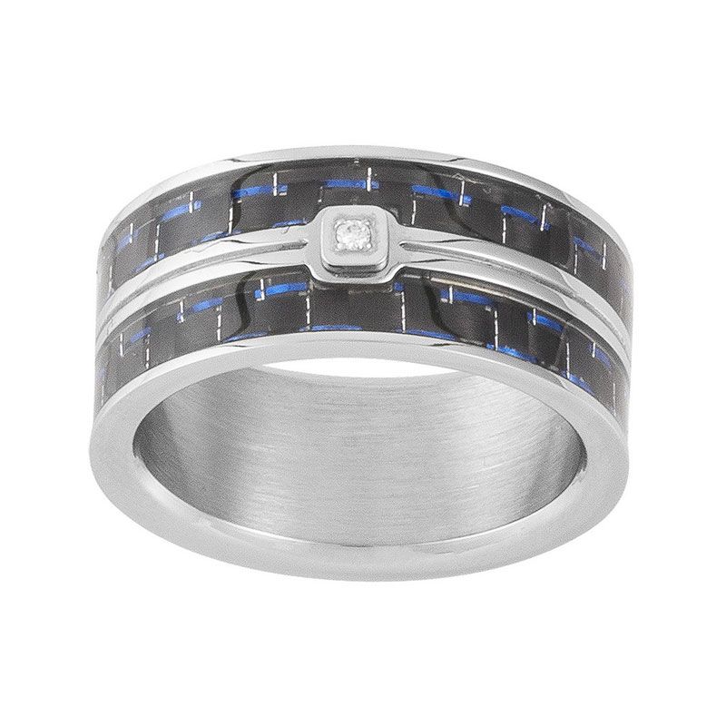 Bague homme phebus rémi acier gris et diamant 50100013 - bague argent & or homme, bague homme - - bague-diamant - edora