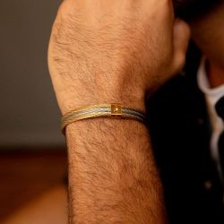 Bracelet homme phebus fabrice  acier doré  et gris, diamant 50300002 - bracelets-homme - edora - 1